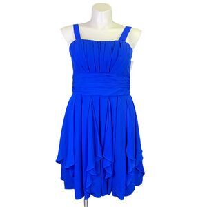 Davids Bridal Womens Bridesmaid Party Dress Chiffon Layered Skirt Blue Size 14